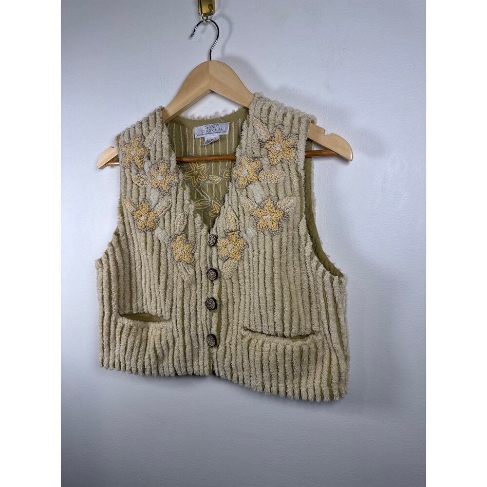 Sandy Starkman Vintage Chenille Floral Embroidered Cotton Vest - Picture 8 of 8